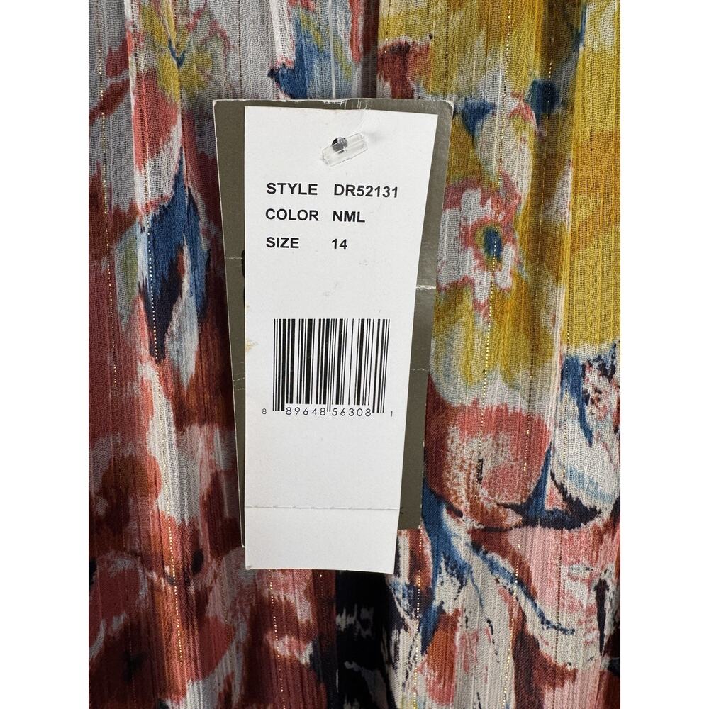 Donna Ricco Floral Dress Size 14 Fit & Flare Pleated Midi Wedding Guest Cocktail - Picture 4 of 12